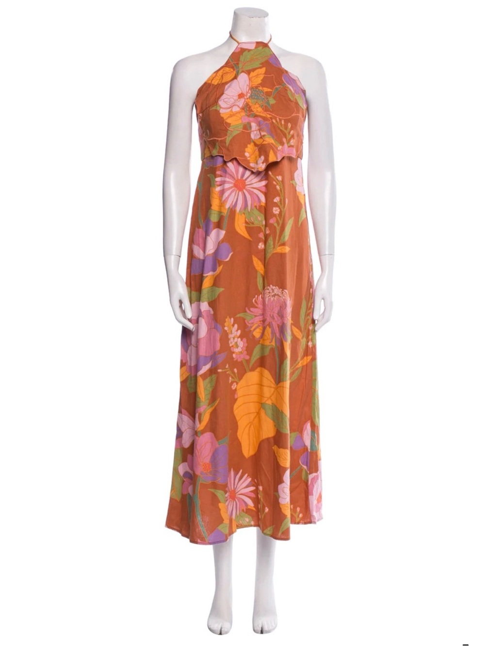 Caroline Constas Rust Floral Maxi Dress with Pink & Purple Blooms - Picture 2 of 4